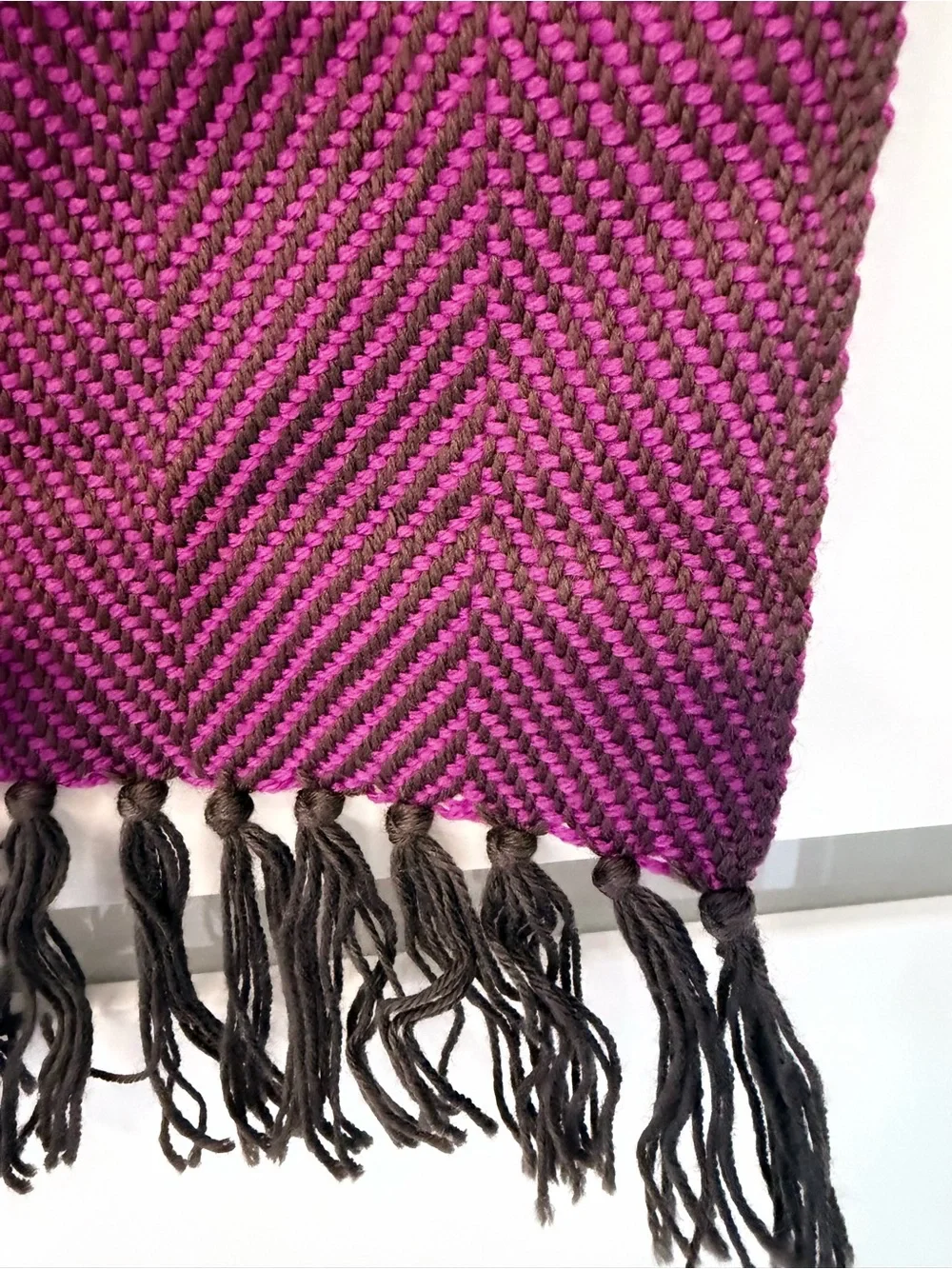 Unisex Woven Merino Mucros Weavers Wool Scarf in Deep Burgundy with Fringe